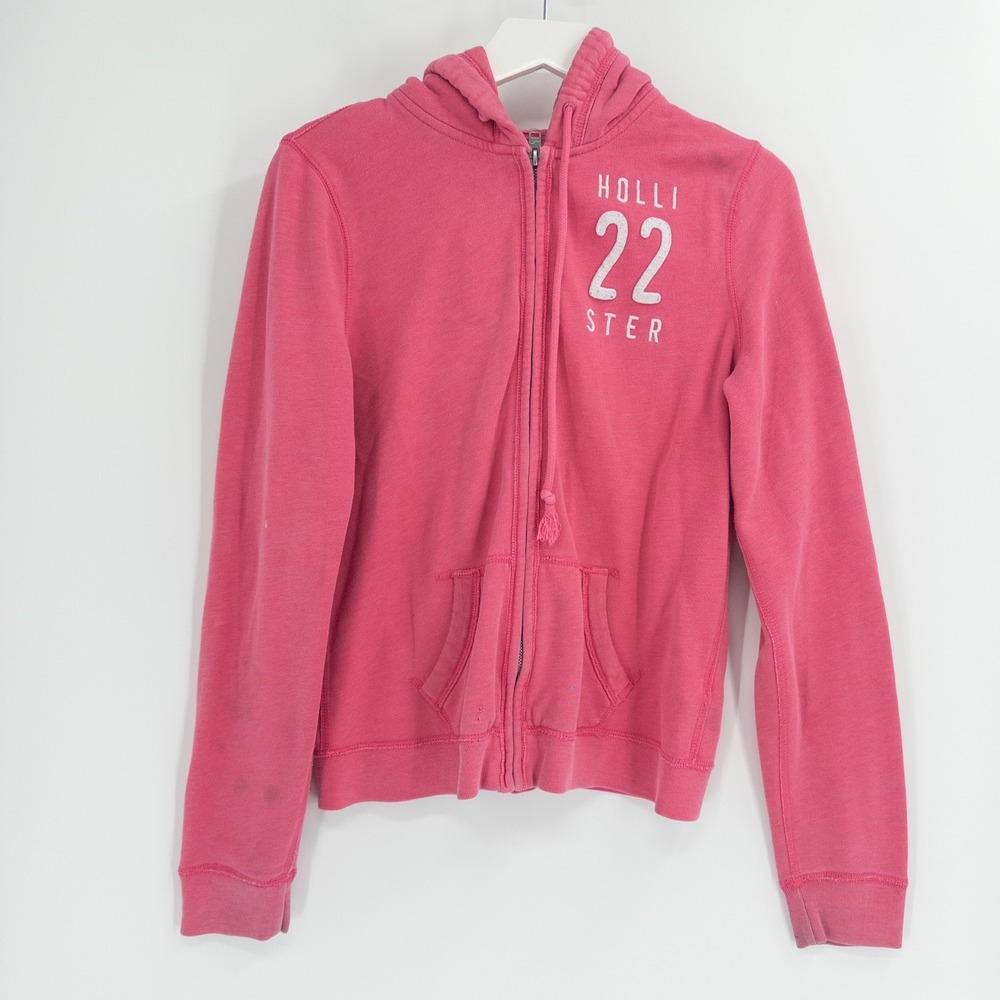 Y2K Hollister Zip Up Hoodie Women Large Pink Mall Trashed Distressed